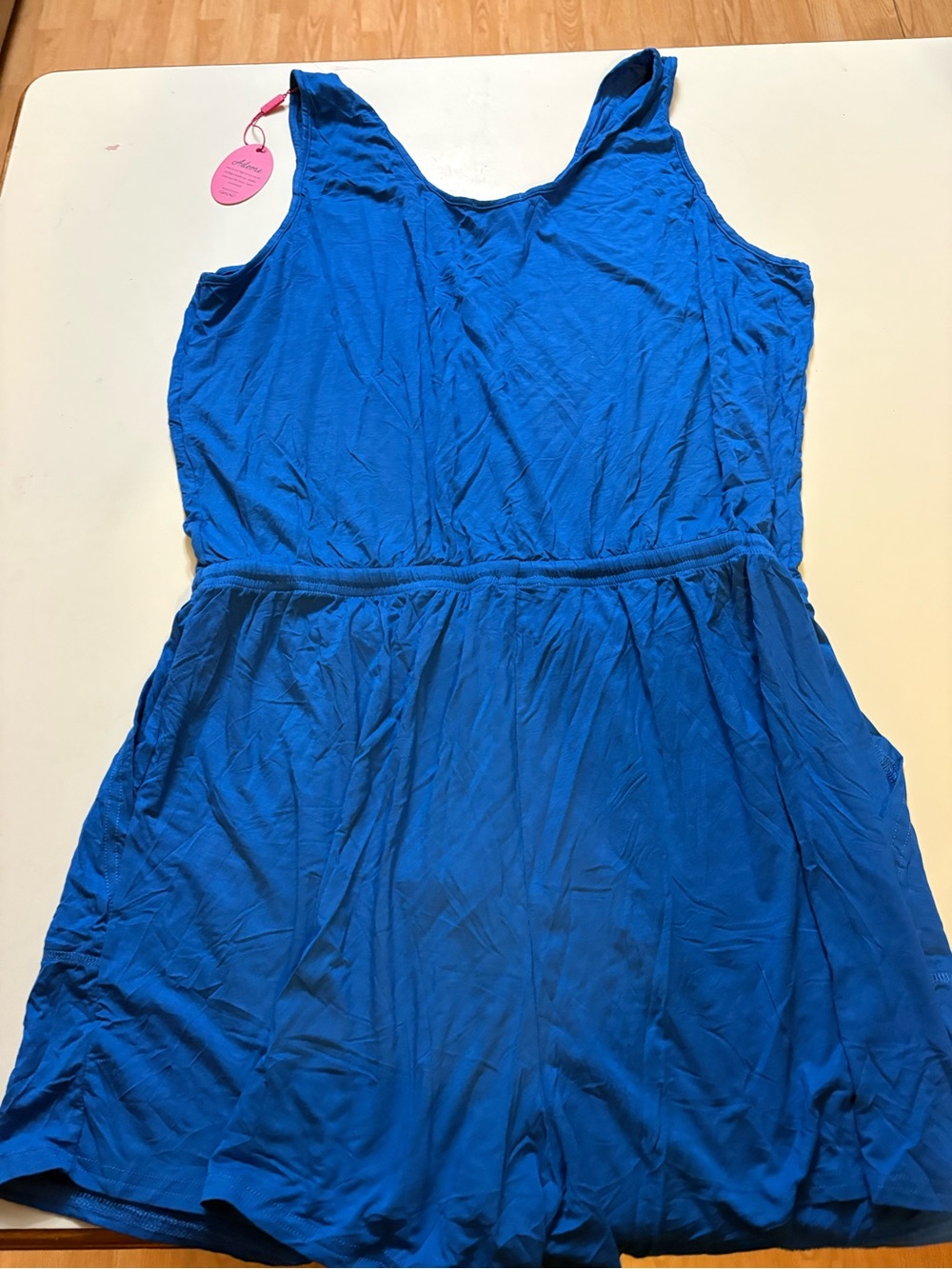 Sleeveless Electric Blue Scoop-Neck Romper with Elastic Waist